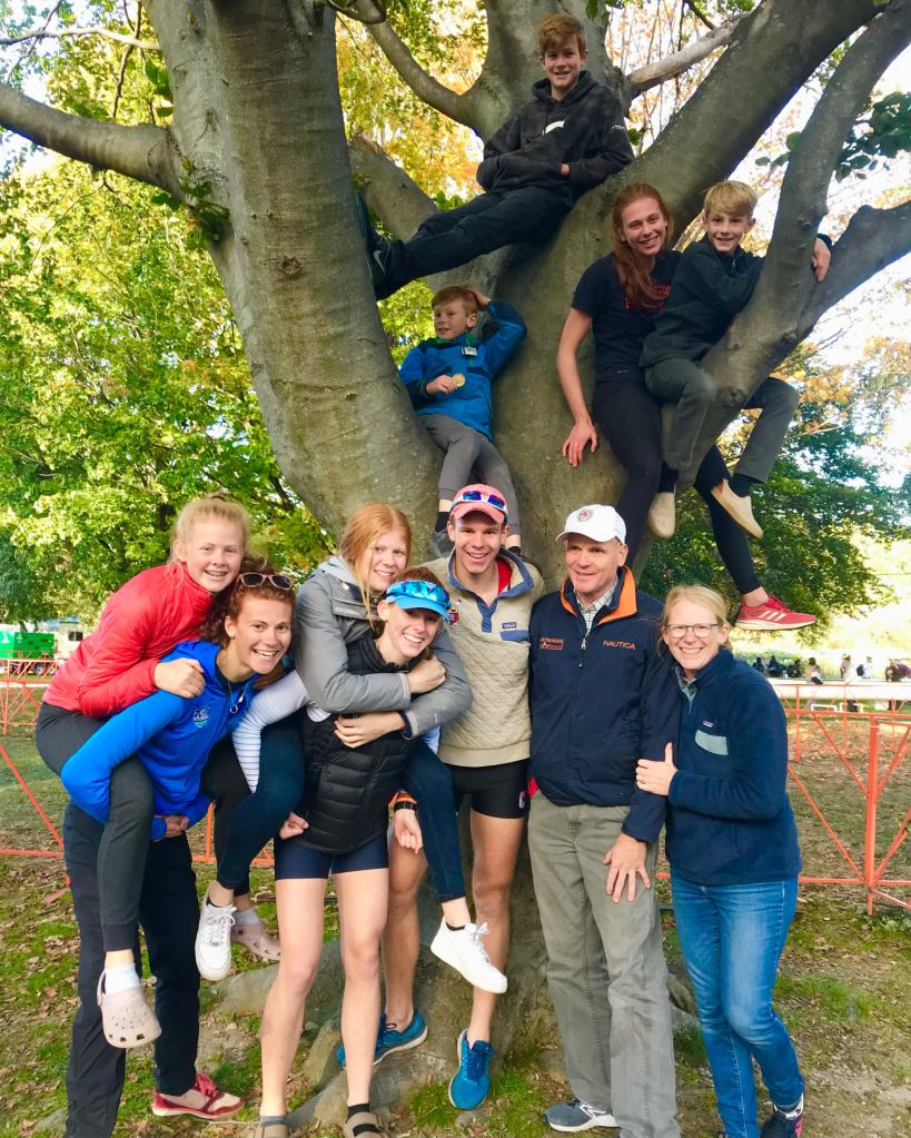 Hopkins family group photo in a tree